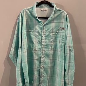 Columbia Teal Blue Plaid Button Down Long Sleeve XL